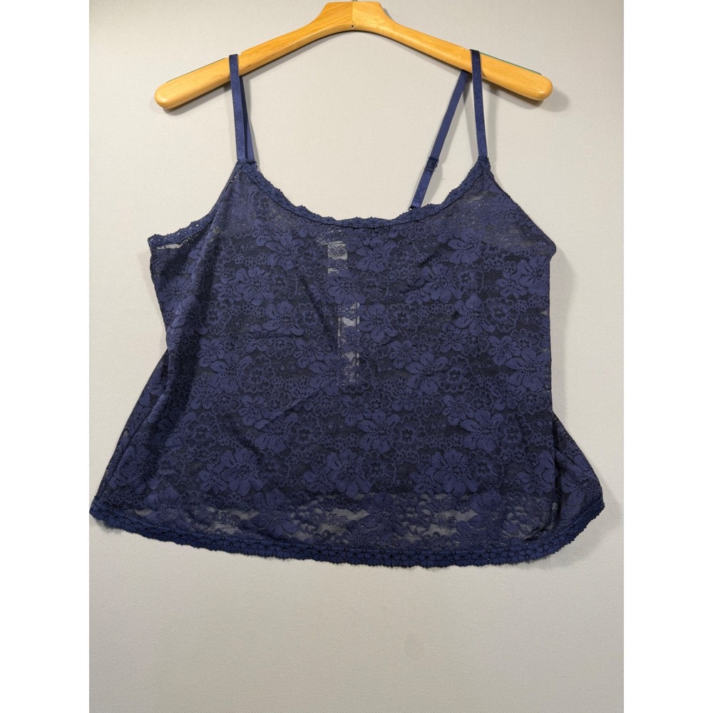 Pink Victoria's Secret Navy Blue Floral Lace Camisole XL NWT Sheer Lingerie Top